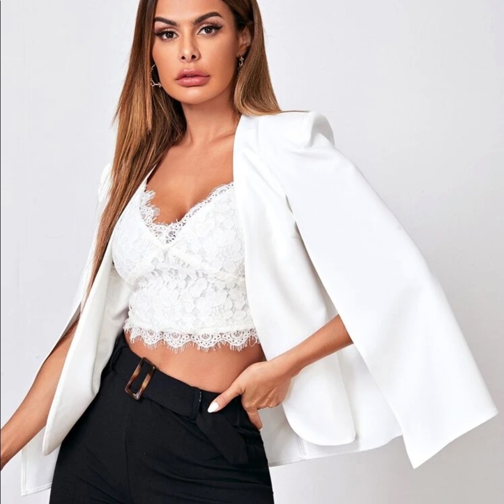 White blazer cape open sleeve jacket business - Picture 3 of 5